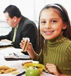 Take Your Daughter to Work Day, &copy; Jack Hollingsworth/Corbis, RF, 2, 40s adult, 45-50 years, 50-55 years, 50s adult, Access, Adults, Business, Businessmen, Businesspeople, Busy, Communications, Computer, Computer hardware, Computer user, Connection, Connectivity, Daughter, Eating, Eye contact, Facial expression, Father, Happiness, Head and shoulders, Hispanics, Human relationships, Indoors, Laptop, Lunch, Males, Meal, Medical equipment, Men, Middle-aged, Middle-aged man, Mobility, Occupations, Office, Offspring, Orthodontic braces, Parents, People, Personal computer, Room, Smiling, Tagalong